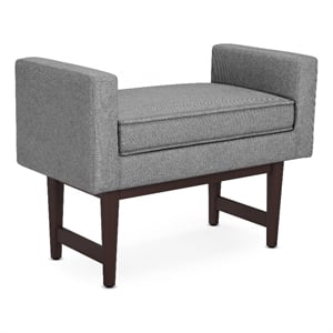 Pemberly Row Small Ottoman Bench Pewter Grey Woven Linen Fabric 29&quot Wide