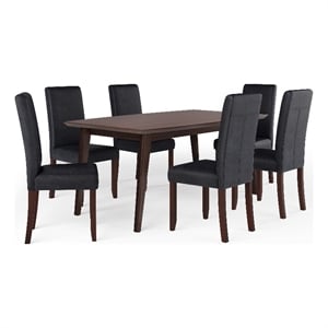 Pemberly Row Draper 7-Piece Wood & Faux Leather Dining Set in Black Finish