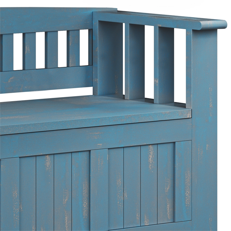 Pemberly Row 48 in Wood Entryway Bench with Storage in Distressed Blue