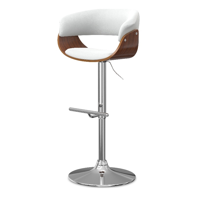 Pemberly Row Modern Swivel Bar Stool in White Faux Leather with Chrome Base