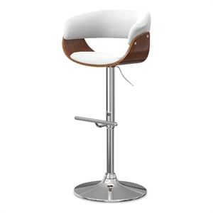 Pemberly Row Modern Swivel Bar Stool in White Faux Leather with Chrome Base