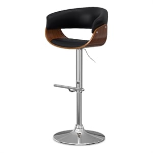 Pemberly Row Modern Swivel Bar Stool in Black Faux Leather with Chrome Base