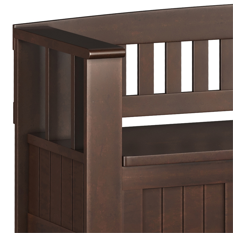 Pemberly Row Solid Wood Entryway Storage Bench with Shelf in Brunette Brown