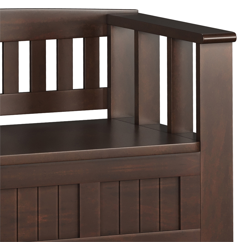 Pemberly Row Solid Wood Entryway Storage Bench with Shelf in Brunette Brown