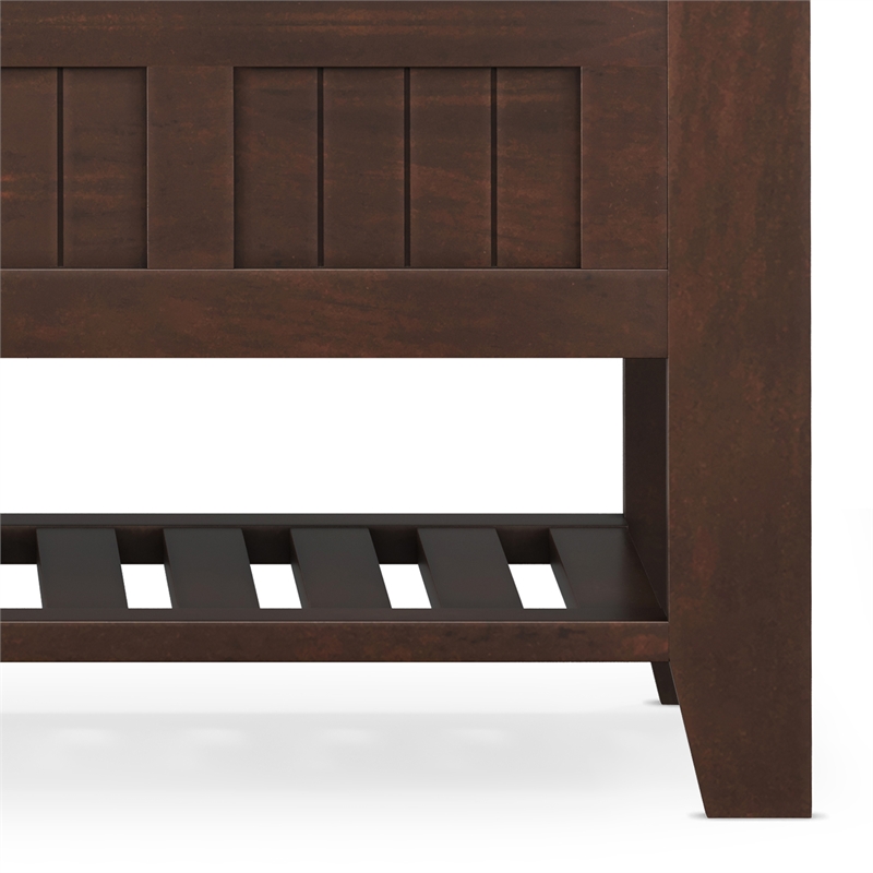 Pemberly Row Solid Wood Entryway Storage Bench with Shelf in Brunette Brown