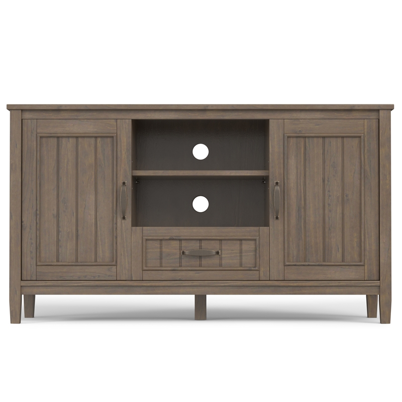 Pemberly Row 53 Inch Solid Wood TV Stand in Smoky Brown with Drawer Storage