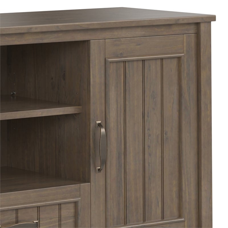 Pemberly Row 53 Inch Solid Wood TV Stand in Smoky Brown with Drawer Storage