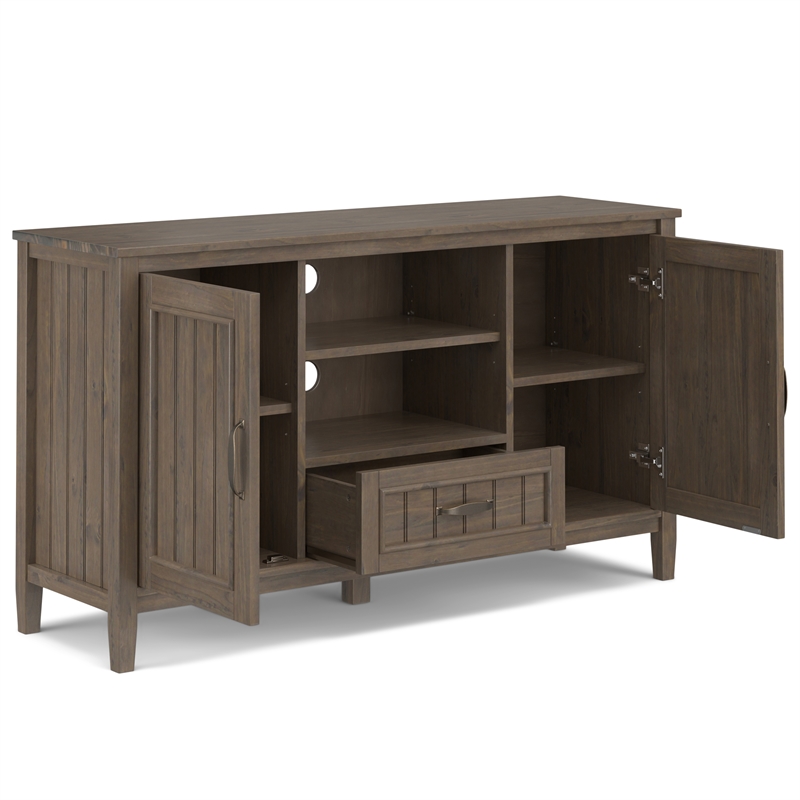 Pemberly Row 53 Inch Solid Wood TV Stand in Smoky Brown with Drawer Storage