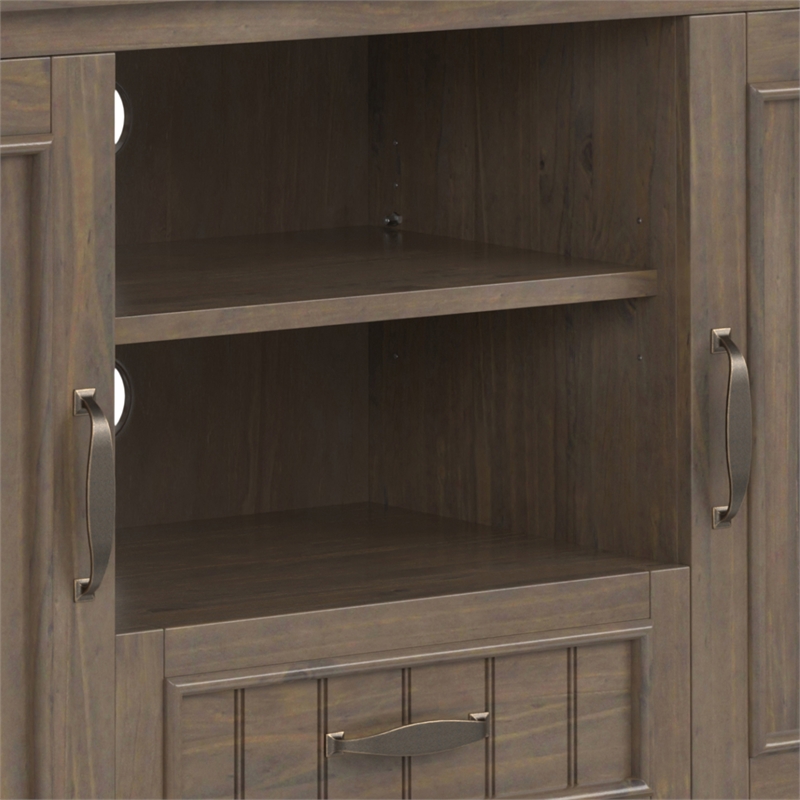 Pemberly Row 53 Inch Solid Wood TV Stand in Smoky Brown with Drawer Storage