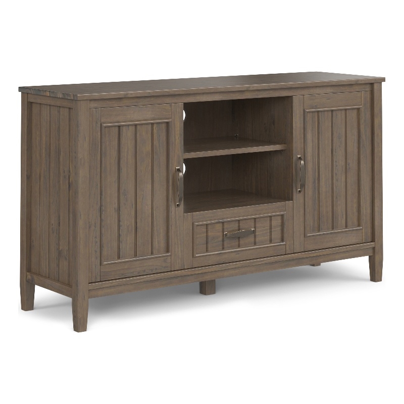 Pemberly Row 53 Inch Solid Wood TV Stand in Smoky Brown with Drawer Storage