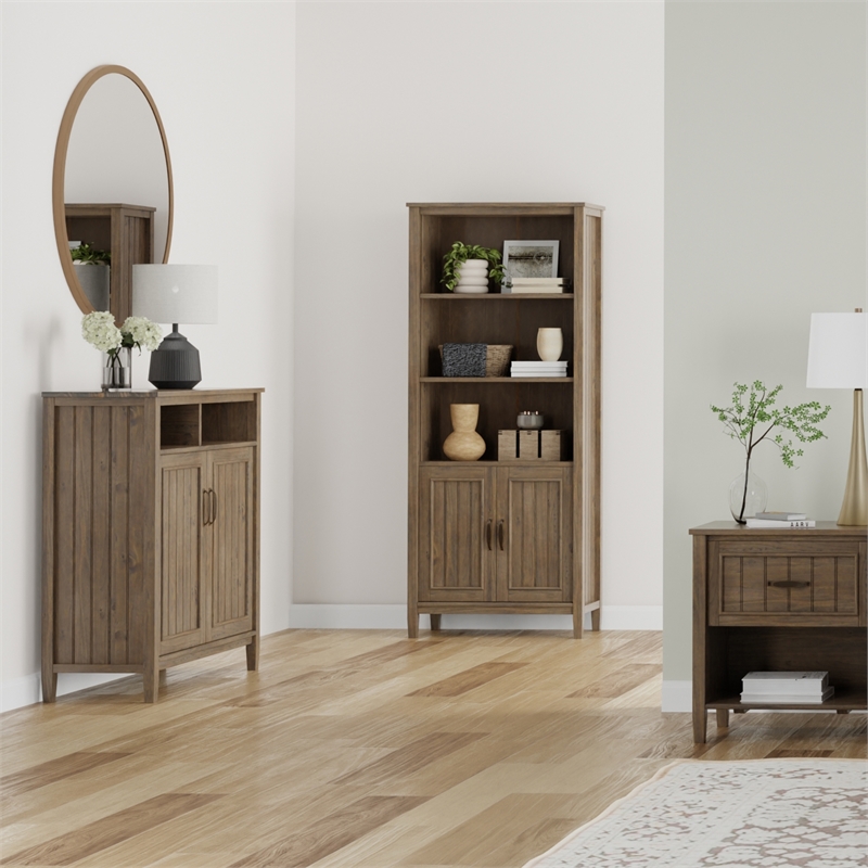 Pemberly Row Solid Wood Medium Storage Cabinet in Smoky Brown