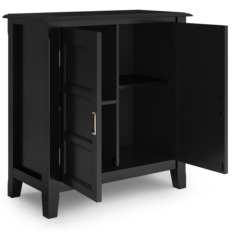 Pemberly Row Transitional Low Storage Cabinet Solid Wood Black 30