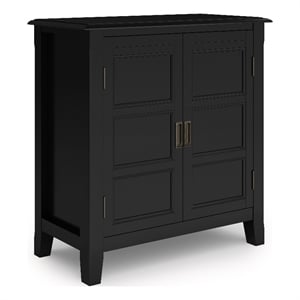 Pemberly Row Transitional Low Storage Cabinet Solid Wood Black 30&quot Wide