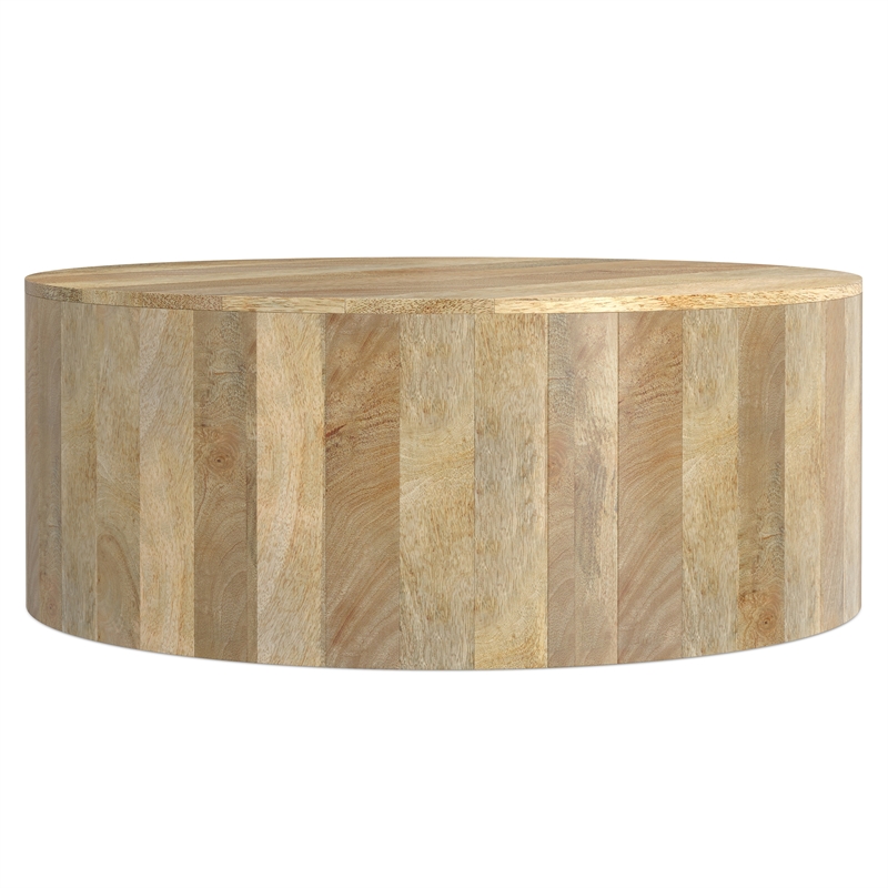 Pemberly Row Round Drum Coffee Table Solid Mango Wood Natural 36