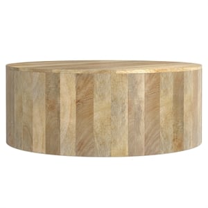 Pemberly Row Round Drum Coffee Table Solid Mango Wood Natural 36&quot Wide