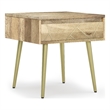 Pemberly Row Metal Side Table with Brass Inlay & Drawer in Natural Mango Wood