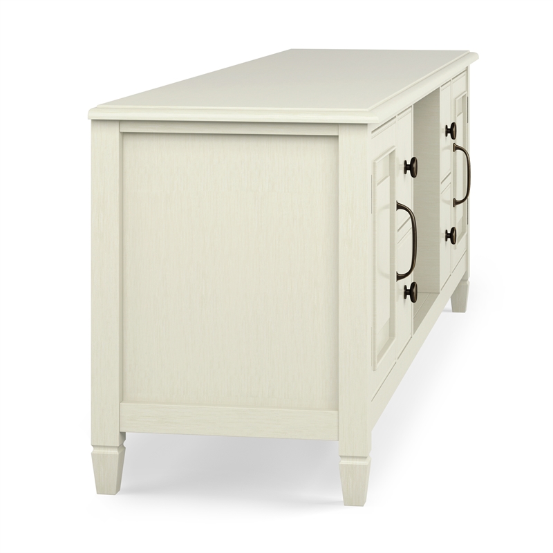 Pemberly Row Solid Wood TV Stand in Antique White for TVs up to 80 in