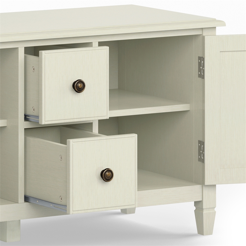 Pemberly Row Solid Wood TV Stand in Antique White for TVs up to 80 in