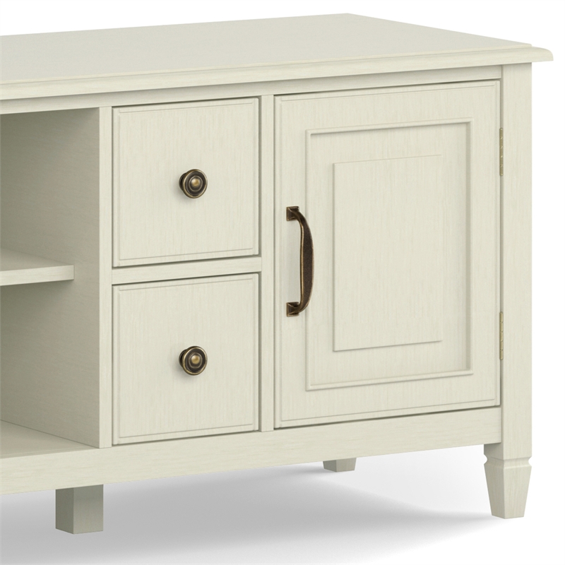 Pemberly Row Solid Wood TV Stand in Antique White for TVs up to 80 in