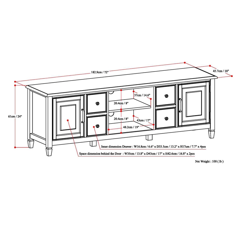 Pemberly Row Solid Wood TV Stand in Antique White for TVs up to 80 in