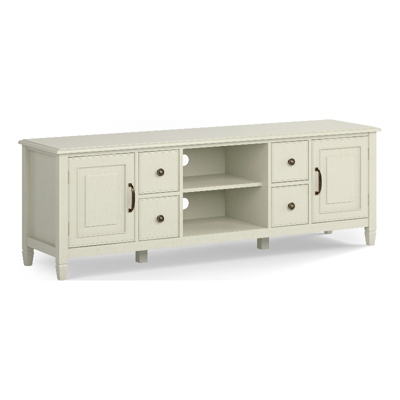 Pemberly Row Solid Wood TV Stand in Antique White for TVs up to 80 in