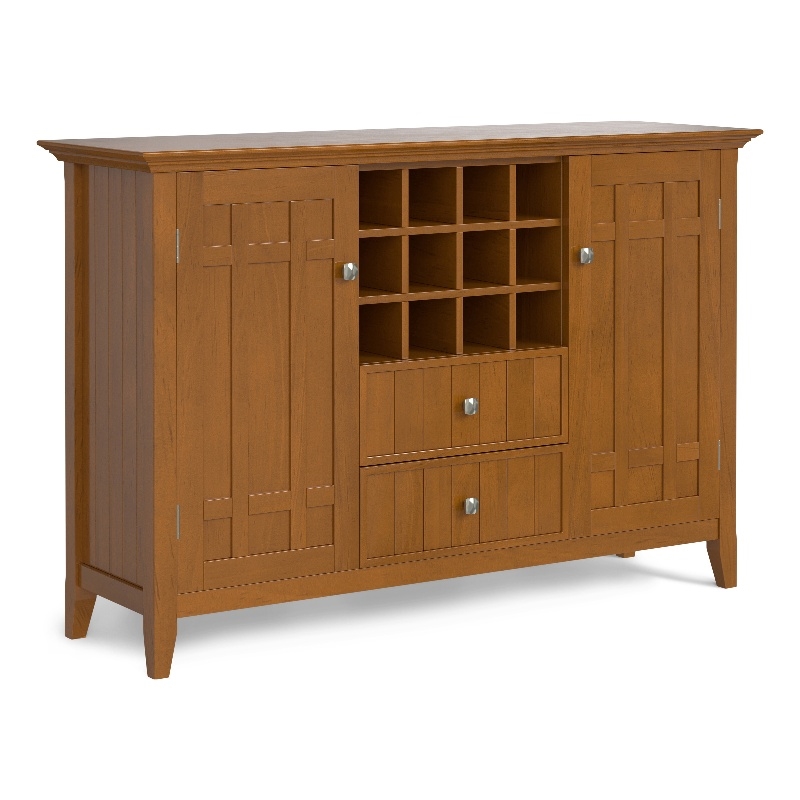 Pemberly Row Transitional Solid Wood Sideboard & Wine Rack in Light Brown