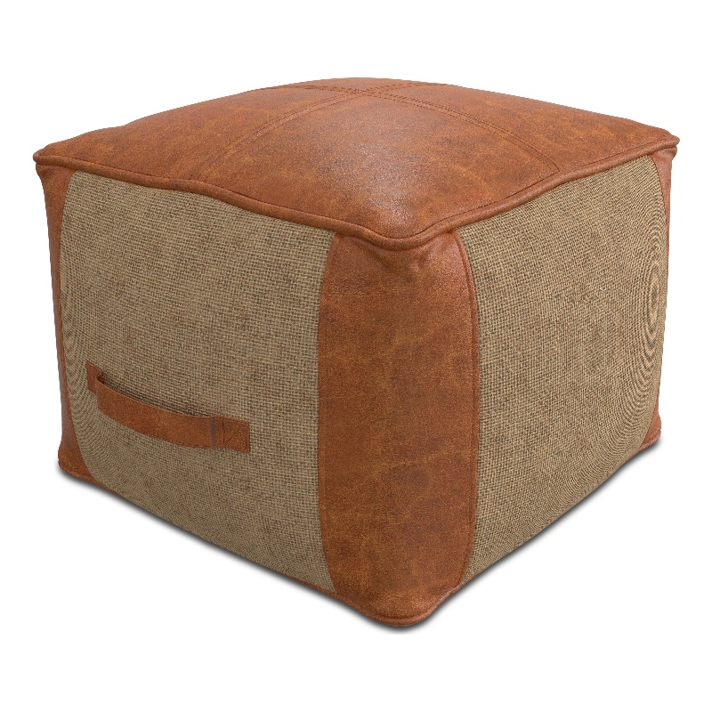 Pemberly Row Boho Square Pouf in Tan Genuine Leather