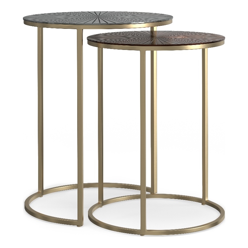 Pemberly Row 2-Piece Metal Nesting Tables in Antique Nickel and Copper