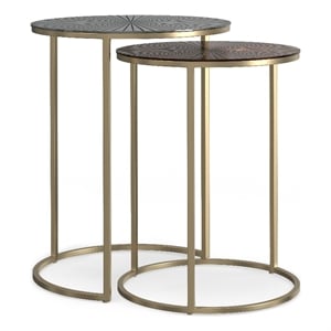 Pemberly Row 2-Piece Metal Nesting Tables in Antique Nickel and Copper