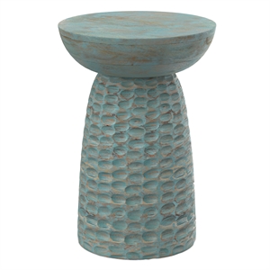 Pemberly Row Sculptural Mango Wood Accent Table in Teal Wash Finish