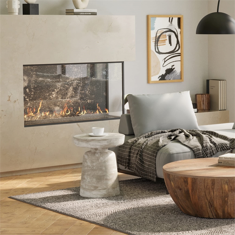 Pemberly Row Round Accent Table in Distressed White Wash Mango Wood