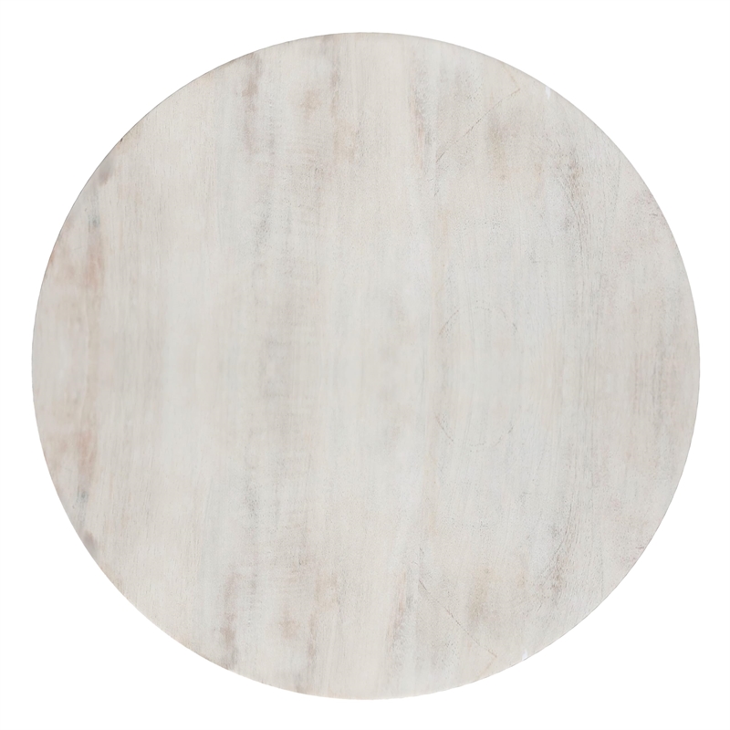 Pemberly Row Round Accent Table in Distressed White Wash Mango Wood