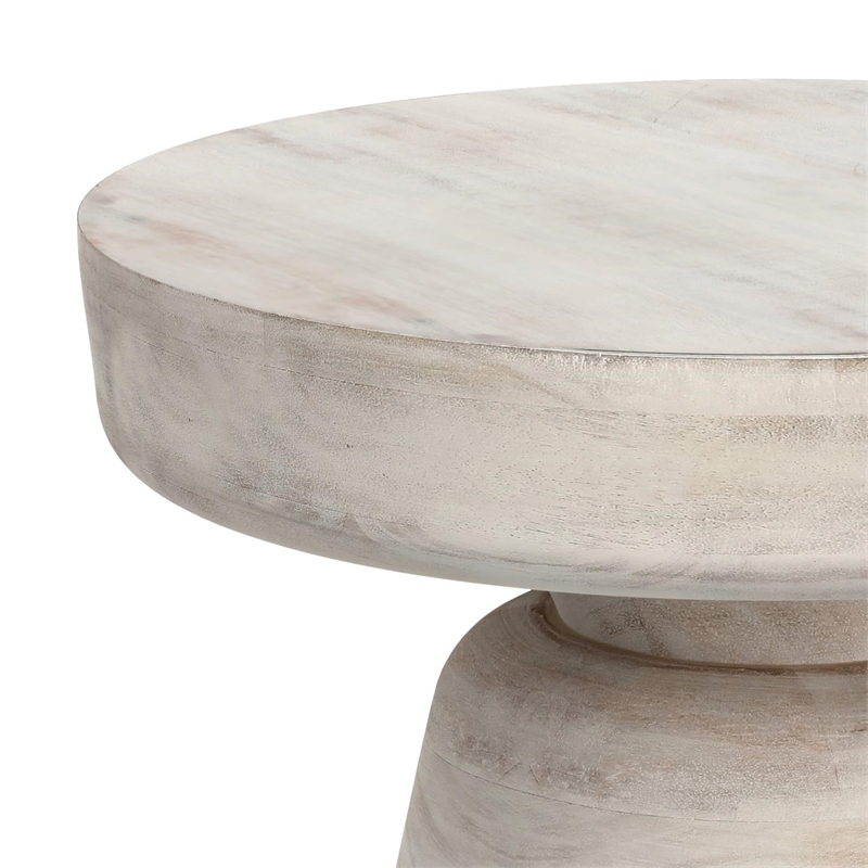 Pemberly Row Round Accent Table in Distressed White Wash Mango Wood