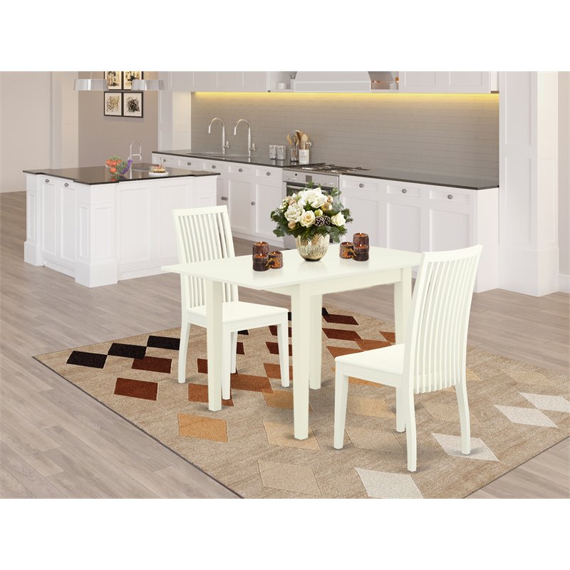 Pemberly Row 3-Piece Wood Dining Set with Slat Back Chairs in Linen White
