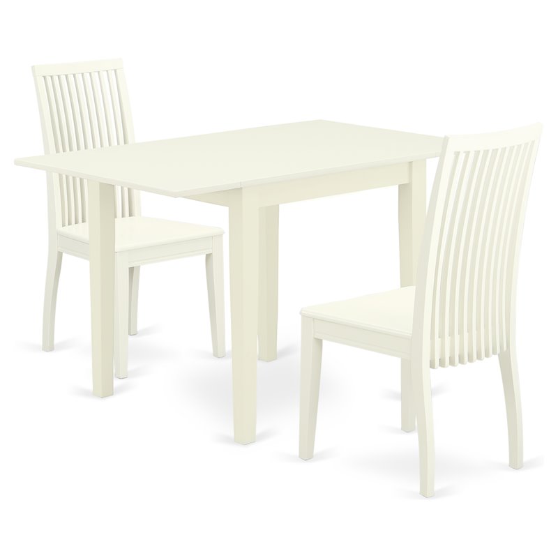 Pemberly Row 3-Piece Wood Dining Set with Slat Back Chairs in Linen White