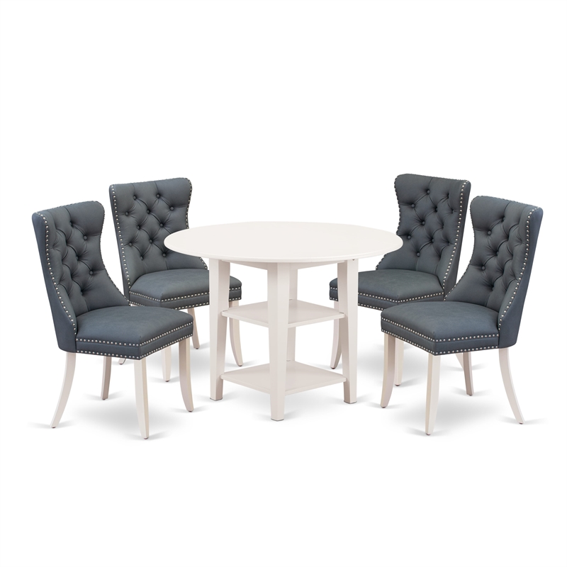 Pemberly Row 5-Piece Rubber Wood Dining Set with Drop Leaf Table