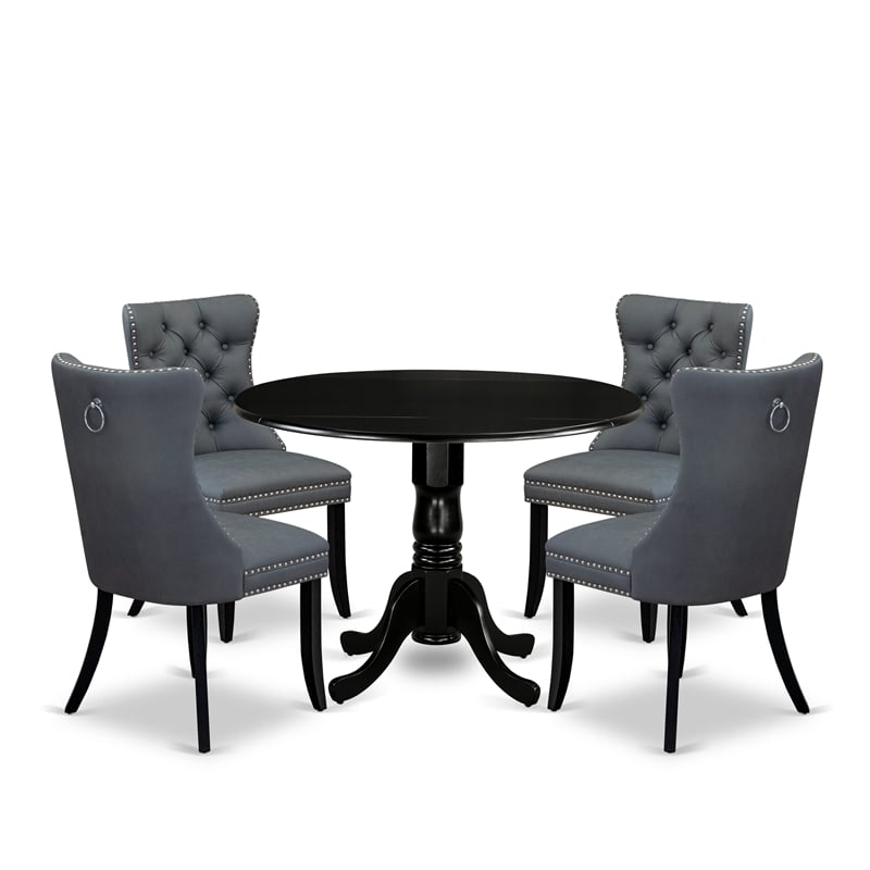 Pemberly Row 5-Piece Dining Set with Drop Leaf Table and Chairs in Black