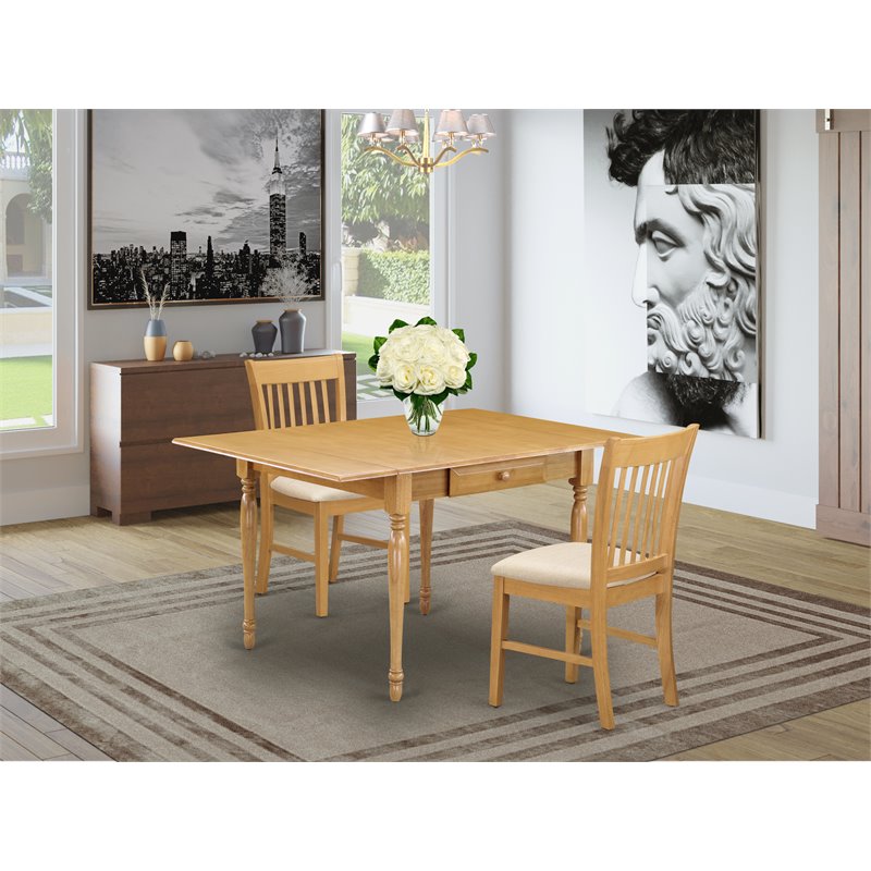 Pemberly Row 3-Piece Wood Dining Table Set with Chairs in Oak Finish