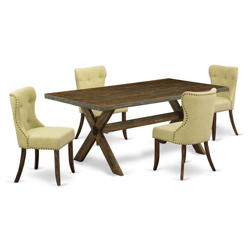 Pemberly Row X-Style 5-Piece Wood Dining Set in Brown/Limelight