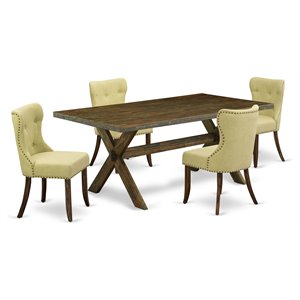 Pemberly Row X-Style 5-Piece Wood Dining Set in Brown/Limelight