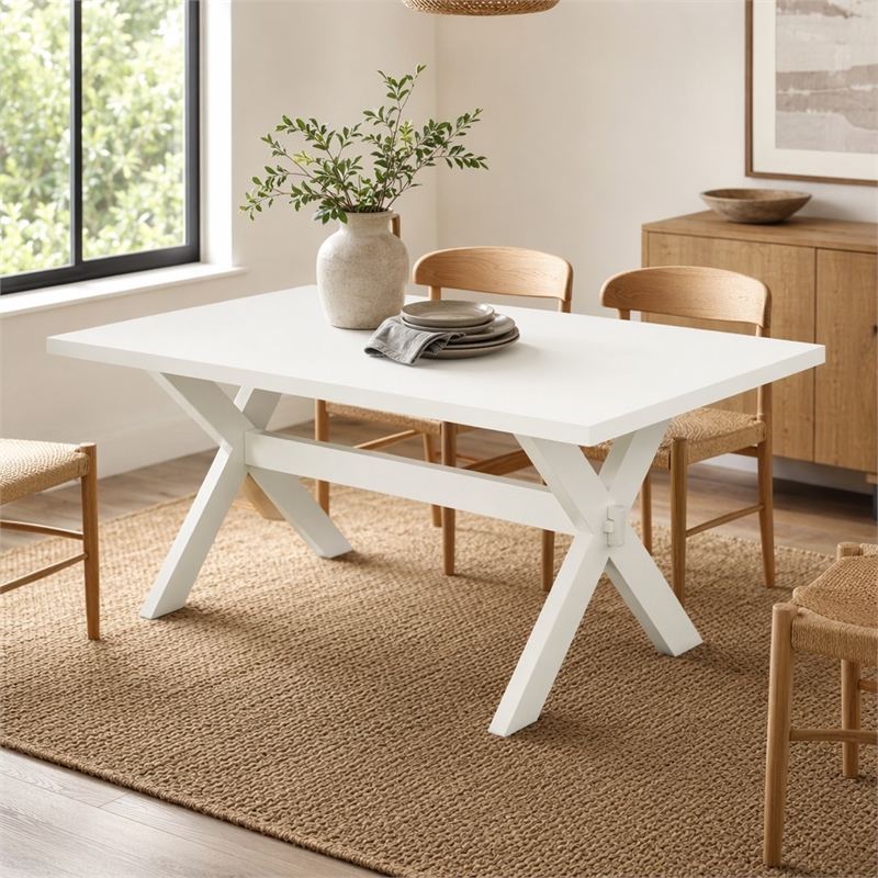 Pemberly Row X-Style Wood Dining Table in Off White Finish