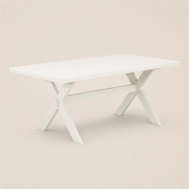 Pemberly Row X-Style Wood Dining Table in Off White Finish
