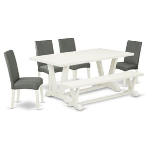 Pemberly Row 6-Piece Rubber Wood Dining Set in Linen White and Gray
