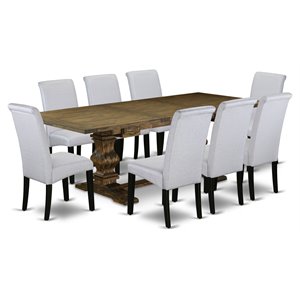 Pemberly Row 9-Piece Rubber Wood Dining Set in Jacobean Brown and Gray