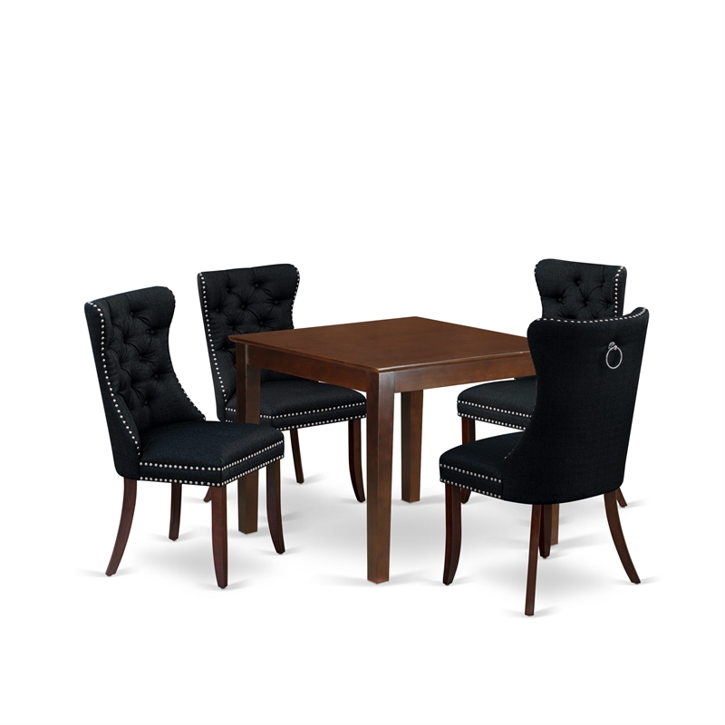 Pemberly Row 5-Piece Dinette Set Wood Mahogany Black Upholstered Seats
