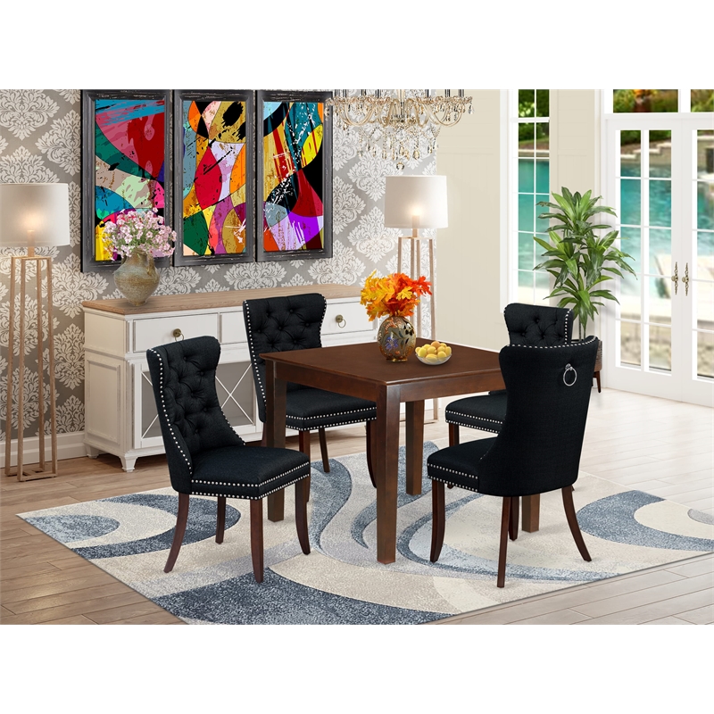 Pemberly Row 5-Piece Dinette Set Wood Mahogany Black Upholstered Seats