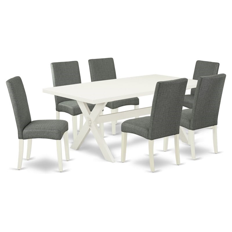 Pemberly Row 7-Piece X-Leg Wood Dining Table Set in Gray Finish