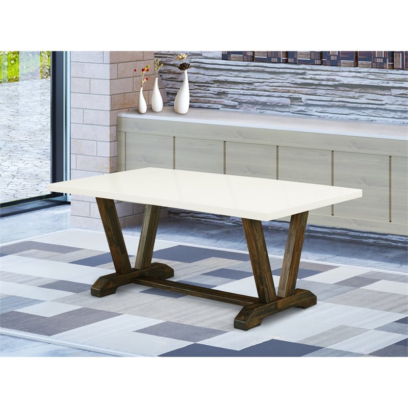 Pemberly Row Rectangle Dining Table in Wood White and Brown Finish