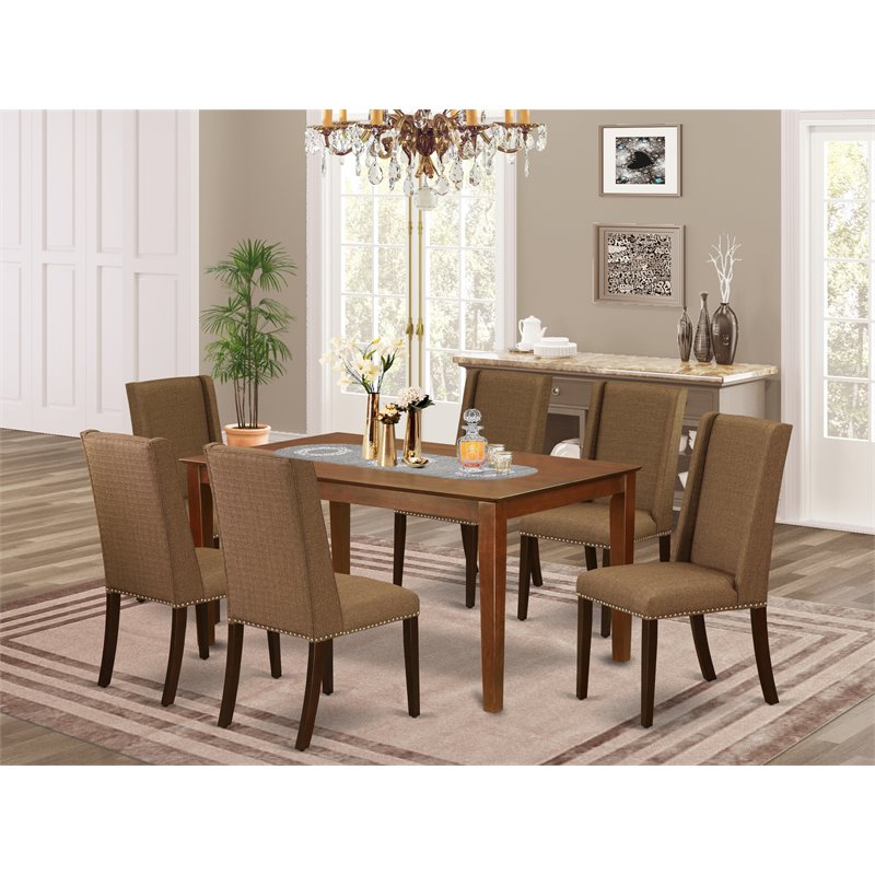Pemberly Row 7-Piece Mahogany Dining Set with Upholstered Parson Chairs