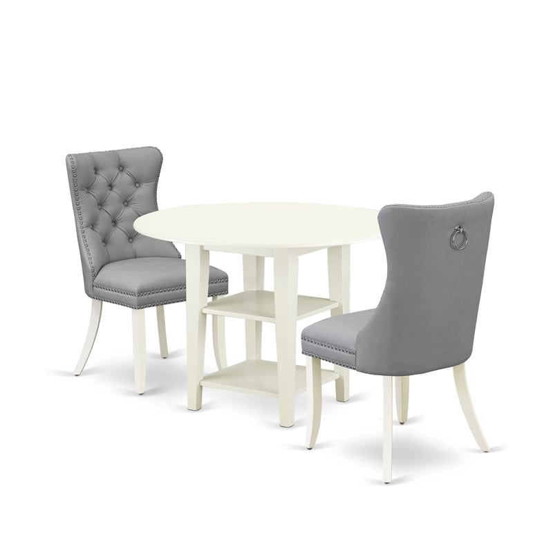 Pemberly Row 3-Piece Round Dining Table Set in Linen White/Gray